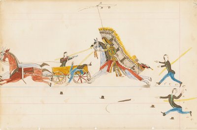 Howling Wolf Fighting Soldiers, 1874-75 (pero, inkoust a wc na účetním papíře) od Howling Wolf