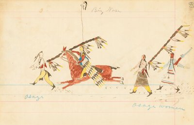 Osage, Big Nose, Osage Women, 1874-75 (pero, tuš a čb na hlavičkovém papíře) od Howling Wolf
