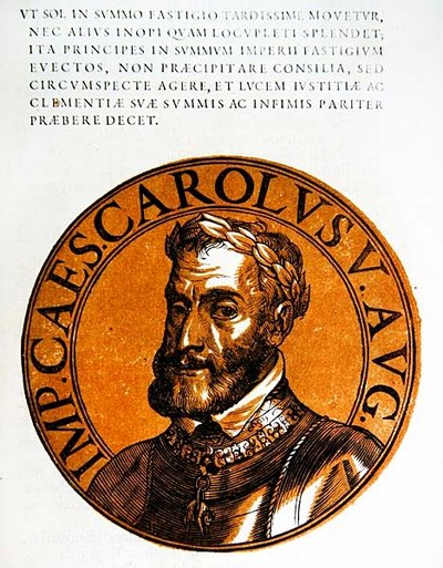 Medailonový portrét Karla V., císaře Svaté říše římské od Hubert (after) Goltzius