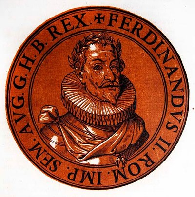 Medailonový portrét Ferdinanda II., císaře Svaté říše římské od Hubert (after) Goltzius