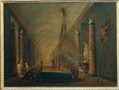 La Grande Galerie en cours de restauration - Velká galerie při restaurování ... od Hubert (circle of) Robert