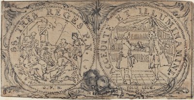 Ozdobné medailony s Klaněním tří králů a dvěma bibliofily od Hubert Francois Gravelot