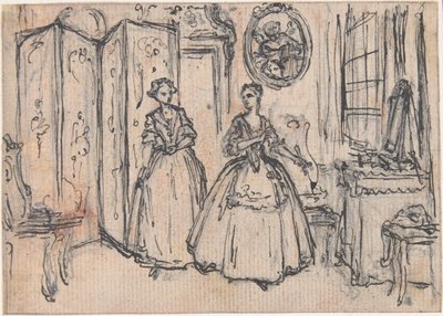 Studie pro „O síle strážce“, leptaná viněta v „Písních v opeře Flora“ od Hubert Francois Gravelot