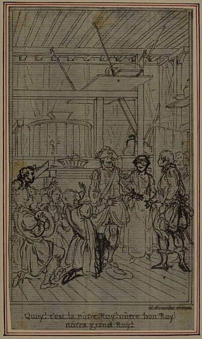 Studie k vinětě - titulní list Colleho hry "La Partie de Chasse de Henri IV", III. dějství od Hubert Francois Gravelot