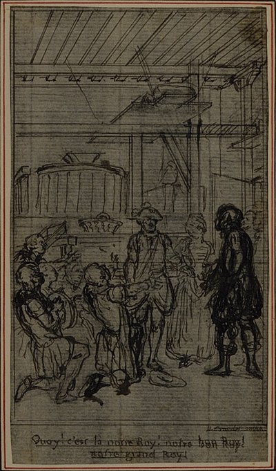 Studie k vinětě - titulní list Colleho hry "La Partie de Chasse de Henri IV", III. dějství od Hubert Francois Gravelot