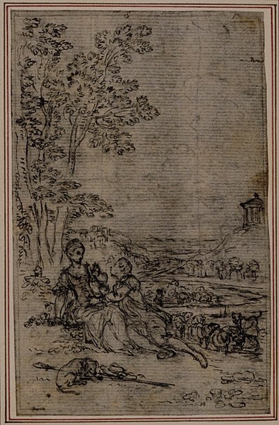 Studie k vinětě ve Fontanellově (attr.) "Les Amours de Mirtil", Canto I od Hubert Francois Gravelot