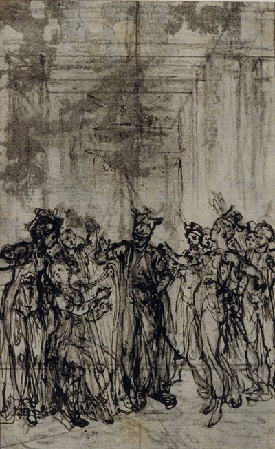 Studie k vinětě v "Contes Moraux" Jeana Françoise Marmontela od Hubert Francois Gravelot