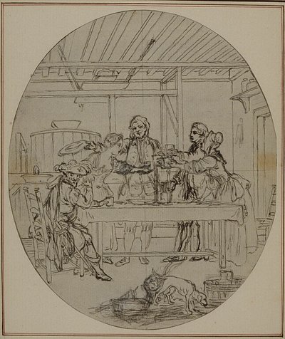 Studie k druhému vydání Colleho hry "La Partie de Chasse de Henri IV", Act III, Scene 10, která nebyla nikdy publikována. od Hubert Francois Gravelot