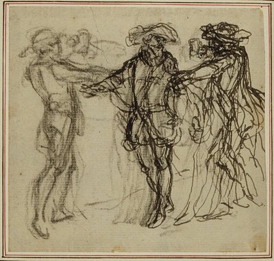 Studie k druhému vydání Colleho hry "La Partie de Chasse de Henri IV", Act II, Scene 11, která nebyla nikdy publikována. od Hubert Francois Gravelot