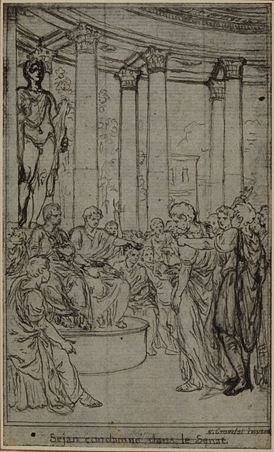Studie k ilustraci v Tacitově díle "Tiberius aneb Šest prvních knih letopisů", kniha V, svazek 3, 2. studie od Hubert Francois Gravelot