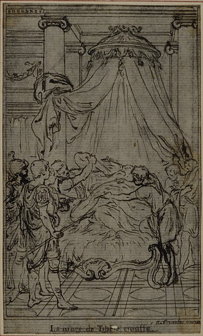 Studie k ilustraci v Tacitově díle "Tiberius aneb Prvních šest knih letopisů", kniha VI, svazek 3, závěrečná studie od Hubert Francois Gravelot