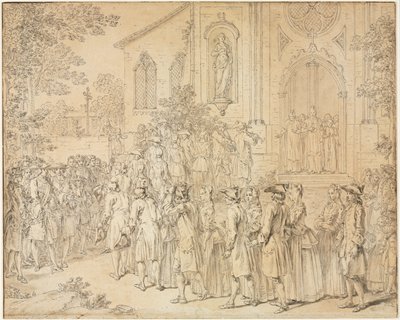 Průvod vcházející do kostela od Hubert François Bourguignon Gravelot