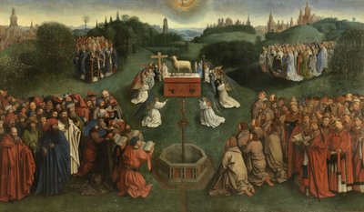 Kopie Adoration of the Mystic Lamb, z Gentského oltáře, spodní polovina centrálního panelu (olej na panelu) od Hubert & Jan van (1390 1441) (after) Eyck