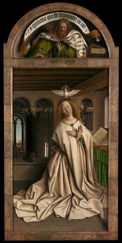 Lunette: Der Prophet Micha. Unteres Panel: Jungfrau Maria, von der Außenseite des rechten Panels des Genter Altars von Hubert & Jan van (1390-1441) Eyck
