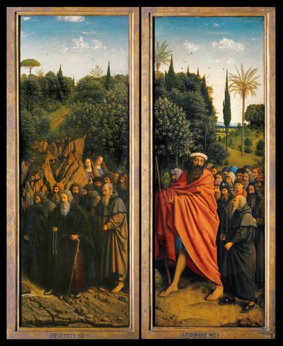 Poustevníci a poutníci vedeni sv. Kryštofem z pravé strany gentského oltáře od Hubert & Jan van (1390 1441) Eyck