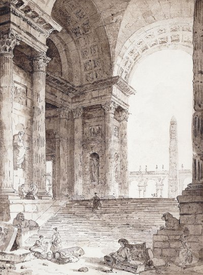 Klasická římská pasáž s postavami v popředí, 1759 od Hubert Robert