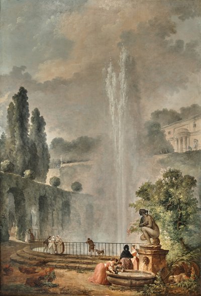 Zahradní krajina s vilou s výhledem na velkou fontánu od Hubert Robert