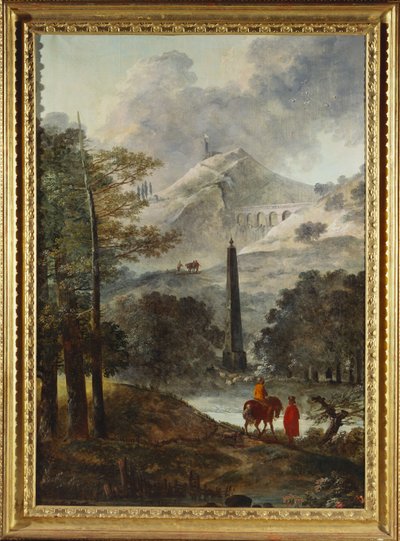 Hornatá krajina s obeliskem od Hubert Robert