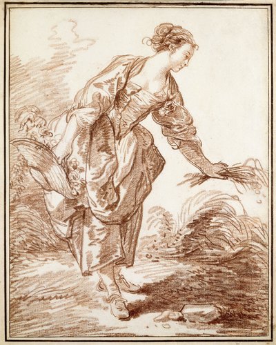 Pastýřka sbírá květiny, od Hubert Robert