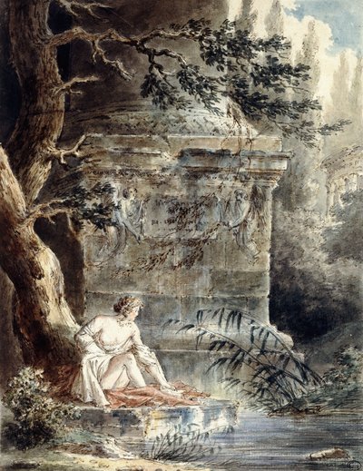 Mladý koupající se u sloupu, od Hubert Robert