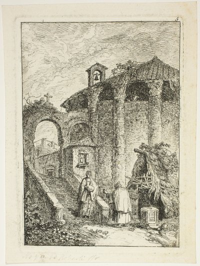 Starověký chrám, deska pět z Večerů v Římě od Hubert Robert