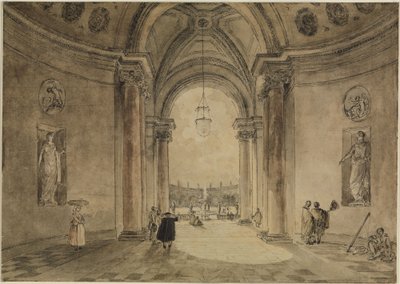 Pohled skrze atrium kasina k zahradnímu parteru vily Albani od Hubert Robert