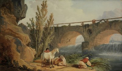Most přes kaskádu. od Hubert Robert