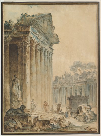 Capriccio se starověkým chrámem od Hubert Robert