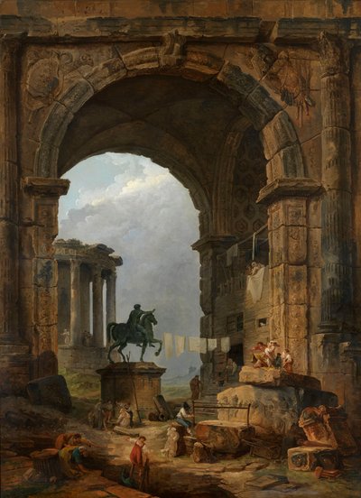 Antik Caprice se sochou Marca Aurelia. od Hubert Robert