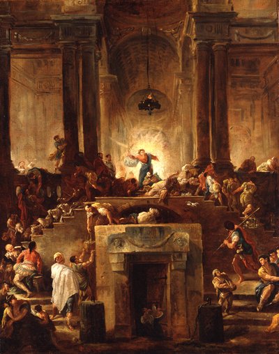 Kristus vyhání penězoměnce z chrámu od Hubert Robert