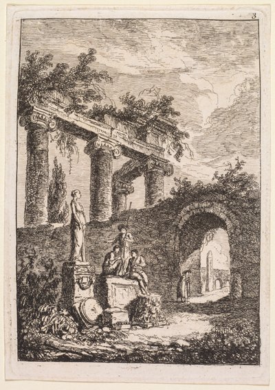 Večery v Římě: Socha před ruinami od Hubert Robert