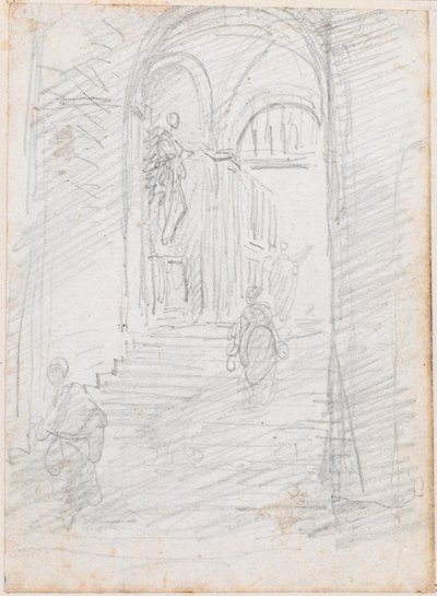 Postavy na monumentálním vnitřním schodišti [recto] od Hubert Robert