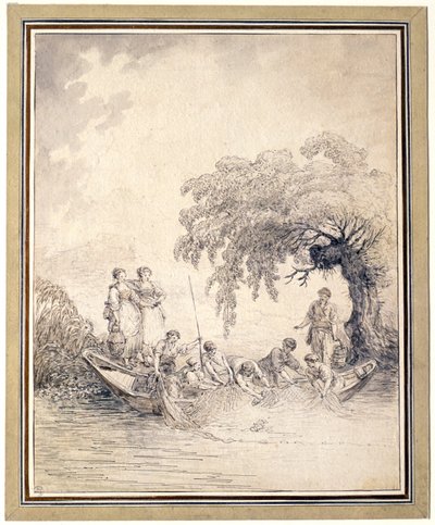 Rybáři vytahující síť od Hubert Robert