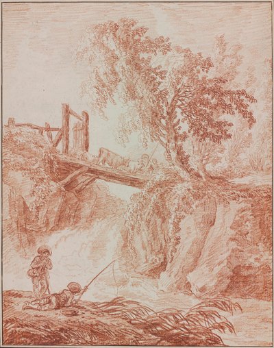 Pastevci přes vodopád od Hubert Robert