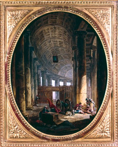 „Interiér kolonády svatého Petra, Řím, v době konkláve 1769“ od Hubert Robert