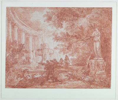 Park s fontánou a sochou od Hubert Robert