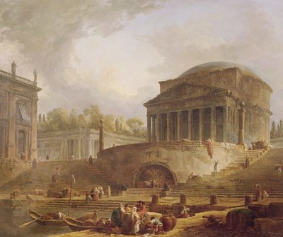 Porto di Ripetta v Římě, s Pantheonem, architektonické tablo, 1766 od Hubert Robert