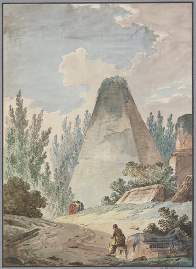 Pyramida se zlomenou špičkou v krajině antických ruin od Hubert Robert