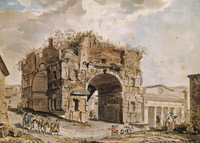 Roman Ruins (pero, inkoust a wc na papíře) od Hubert Robert