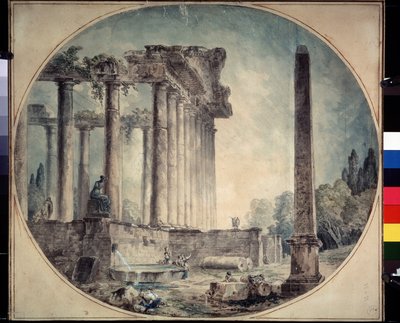 ""Starověké ruiny a obelisk"" Akvarel od Huberta Roberta (1733-1808) 1776 Státní muzeum výtvarných umění A. Puškina, Moskva, Rusko od Hubert Robert