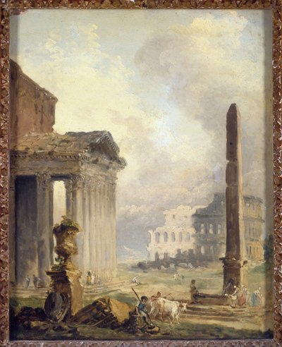 Římské ruiny, Forum s Koloseem a obeliskem od Hubert Robert