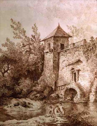 The Bathers (sangvinik na papíře) od Hubert Robert