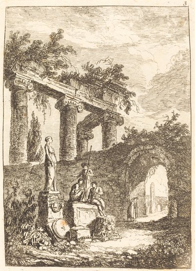 Socha před ruinami od Hubert Robert