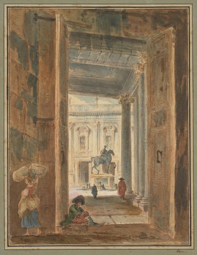 Pohled na Kapitol se sochou Marka Aurelia od Hubert Robert