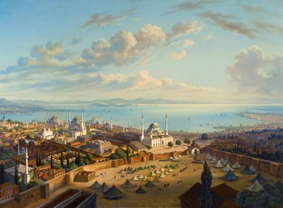 ""Pohled na Konstantinopol z věže Serasker (Bayezid nebo Seraskier)"" (Konstantinopol z Fire Tower of Beyazit) Malba Huberta Sattlera (1817-1904) Olej na plátně, 74x101,5 - soukromá sbírka od Hubert Sattler