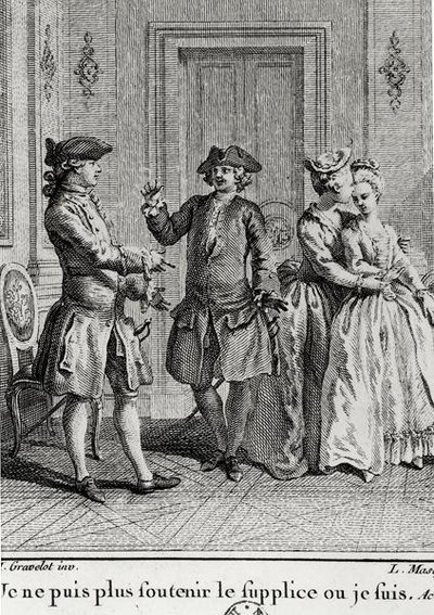 Nemohu dál snášet muka, kde jsem, ilustrace pro Eugenii od Beaumarchaise, vyryla Louis Joseph Masquelier (1741-1811) od Hubert after Gravelot