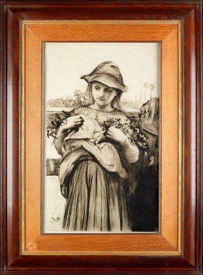 Dívka s květinami (lept suchou jehlou) od Hubert von Herkomer