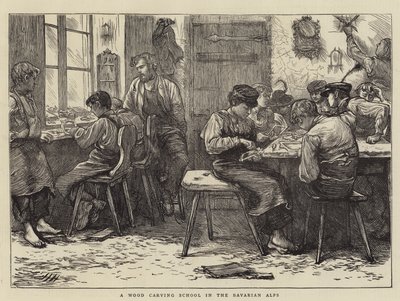 Škola řezbářství v Bavorských Alpách od Hubert von Herkomer