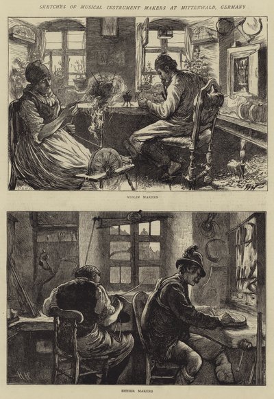 Náčrty výrobců hudebních nástrojů v Mittenwald, Německo od Hubert von Herkomer