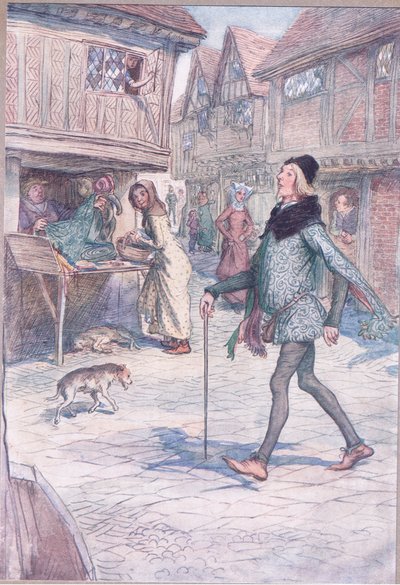 Nezdvihne takříkajíc hlavu? And struct in his gate?, ilustrace z Veselých paniček windsorských , 1910 od Hugh Thomson